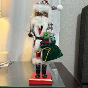 Plaid Santa Nutcracker with Green Bag